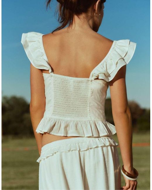 Stradivarius Black Ruffled Corsetry-inspired Top