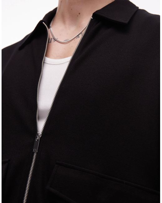 Topman – oversize-hemdjacke aus hochwertigem twill in Black für Herren