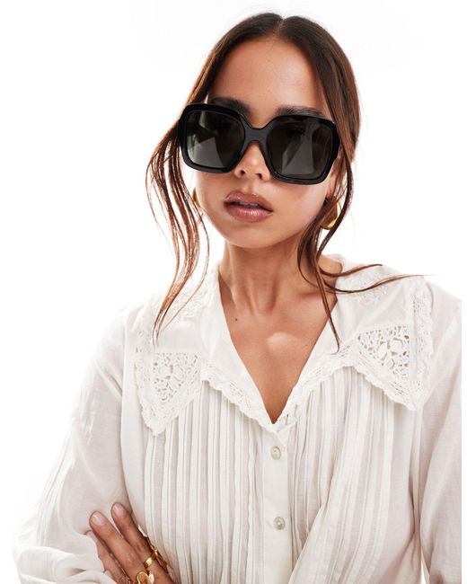 ASOS Black Acetate 70s Sunglasses With Polarised Lens