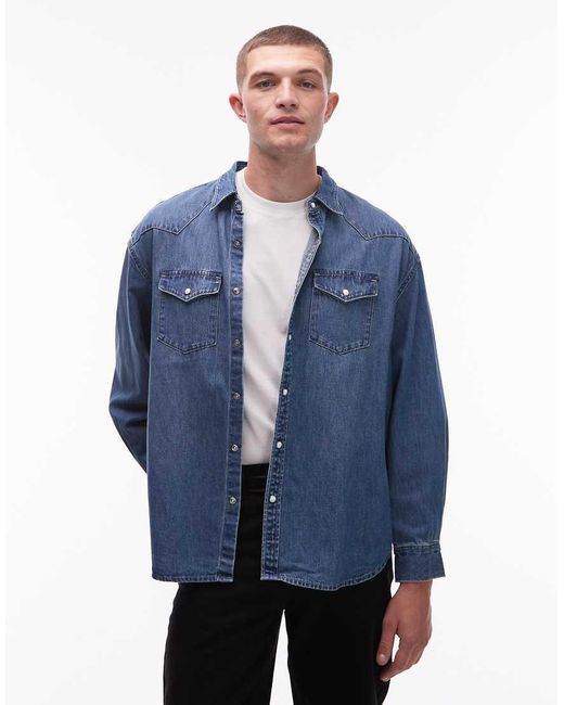 AllSaints Blue Fenton Denim Shirt for men