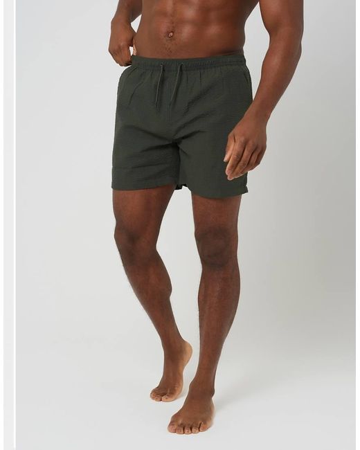 Brave Soul Natural Seersucker Swim Shorts for men