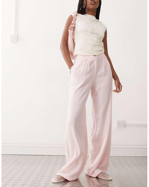 Reclaimed Vintage Pink Wide Leg Relaxed Linen Blend Trouser