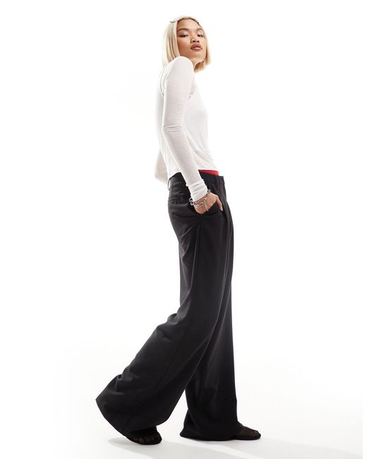 Collusion White Relaxed Wide Leg Tailored Trousers