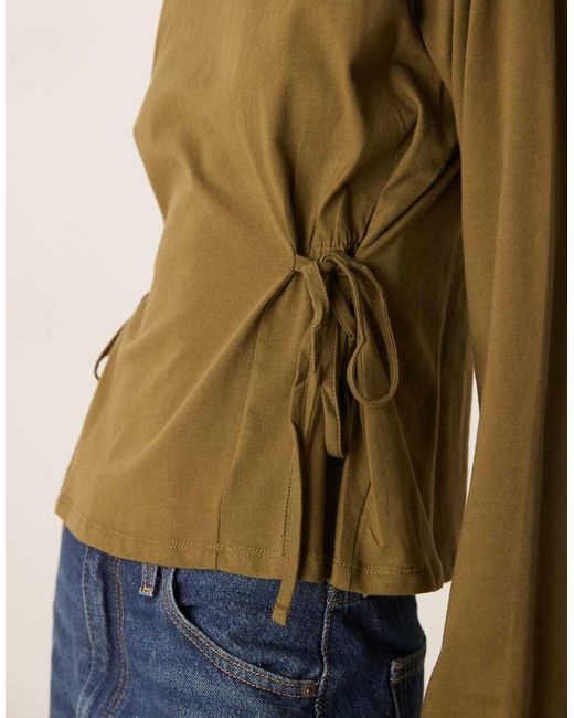 ASOS Green Tie Waisted Detail Long Sleeve Top