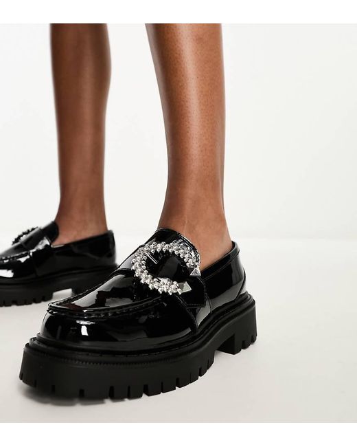 ALDO Black Wide Fit Joesiee Chunky Loafers With Embellished Buckle