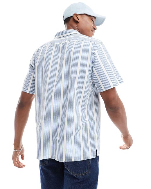 Levi's Blue Sunset Camp Short Sleeve Dobby Slub Stripe Shirt for men