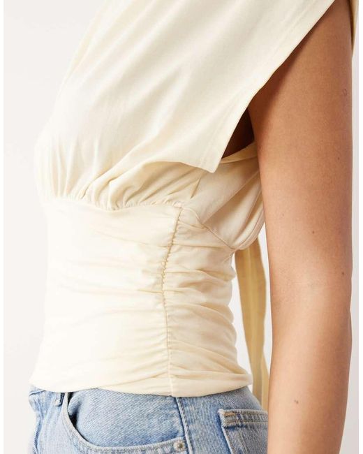 ASOS Natural Gathered Sleeve Cinched Waist Top