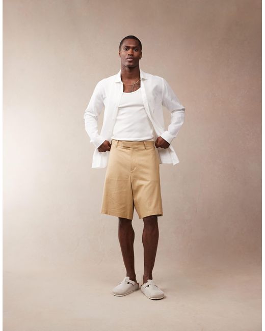 ASOS Natural Smart Linen Blend Bermuda Shorts for men