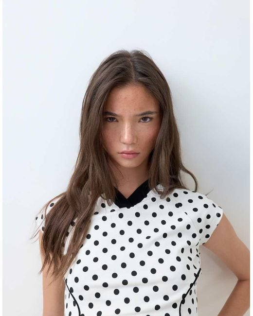 ASOS White Polka Dot Sporty V Neck Top Co-ord