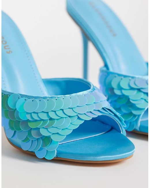 Glamorous Blue Heeled Sandals With Sequins