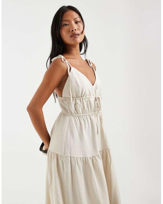 Vero Moda Natural Tie Shoulder Cami Midi Tiered Dress