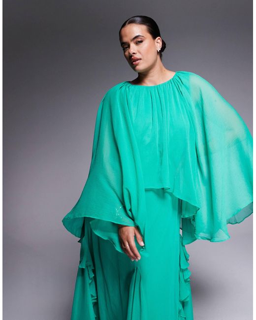 ASOS Blue Asos Design Curve Trapeze Overlay Chiffon Maxi Dress With Ruffles