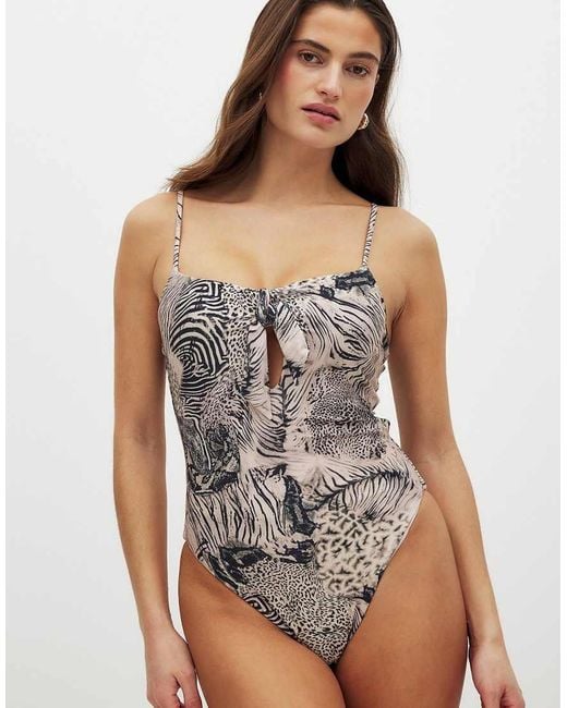 NA-KD Brown Cut Out Swimsuit