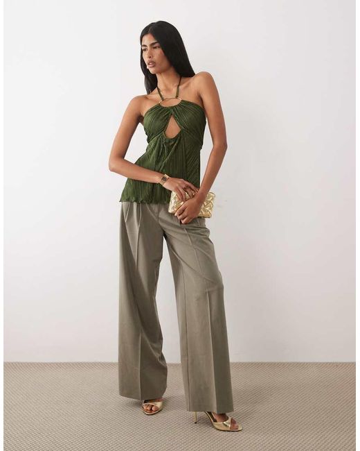 ASOS Green Plisse Ring Halter Bandeau