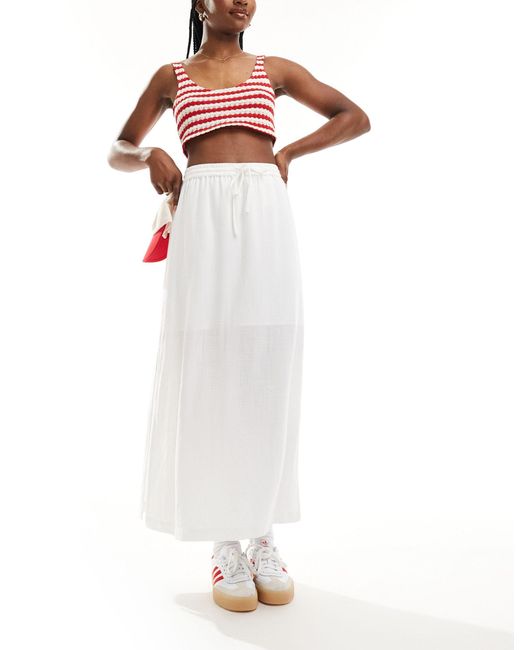 SELECTED White Femme Linen Touch Midi Skirt