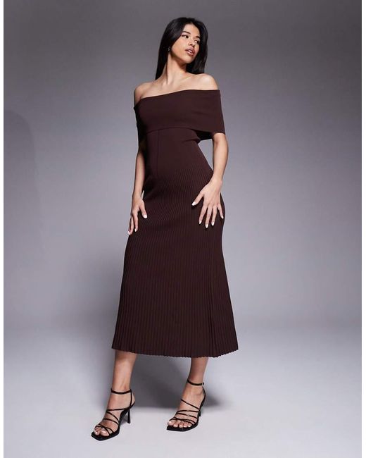 Bardot Purple Harro Ribbed Knit Off The Shoulder Midi Dress