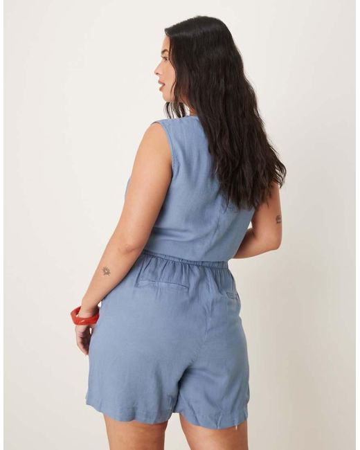 Vila Curve Blue High Waisted Full Short Co-ord