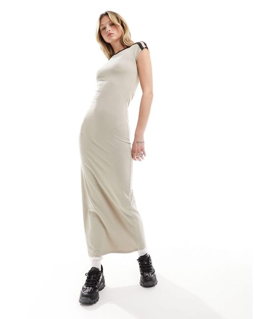 Collusion Natural Cap Sleeve Fitted Maxi Dress