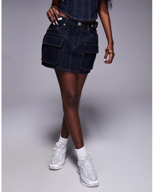 Liquor N Poker Blue Utility Denim Mini Skirt