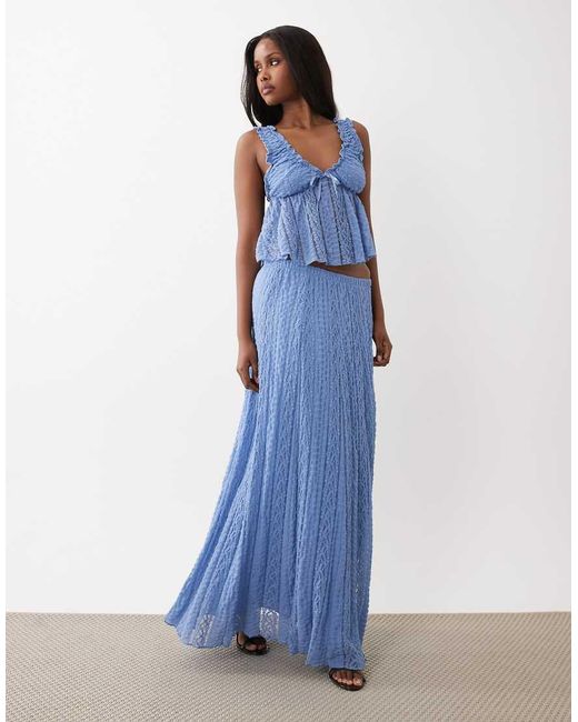 Gina Tricot Blue Lace Top With Front Ribbon Bow