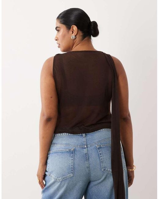 ASOS Brown Asos Design Curve Soft Semi Sheer Cowl Scarf Neck Tank Top