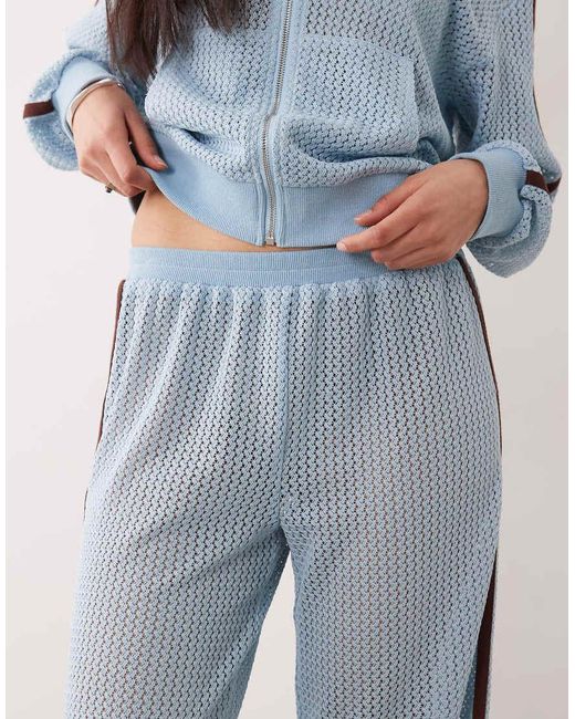 Kaiia Blue Exclusive Crochet Contrast Stripe Trousers Co-ord