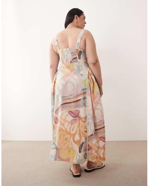 ASOS Natural Asos Design Curve Square Neck Midi Sundress With Sculpted Bust And Contrast Piping