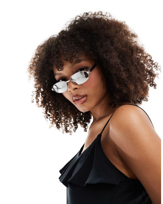 Pieces Black Oval Sunglasses With Reflective Mirror Lens