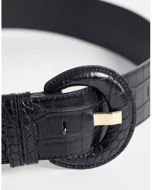 Vero Moda Black Textured Large Round Buckle Belt