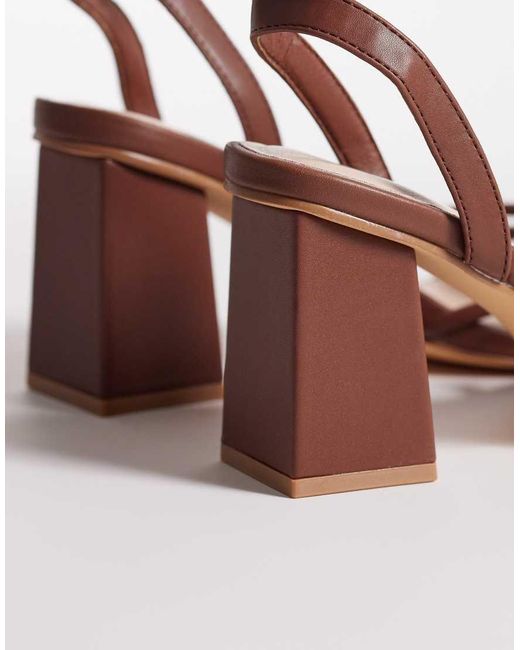 London Rebel Brown Ash Strappy Mid Block Heeled Sandals