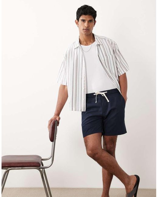 Mango White Cotton Mix Draw String Shorts for men