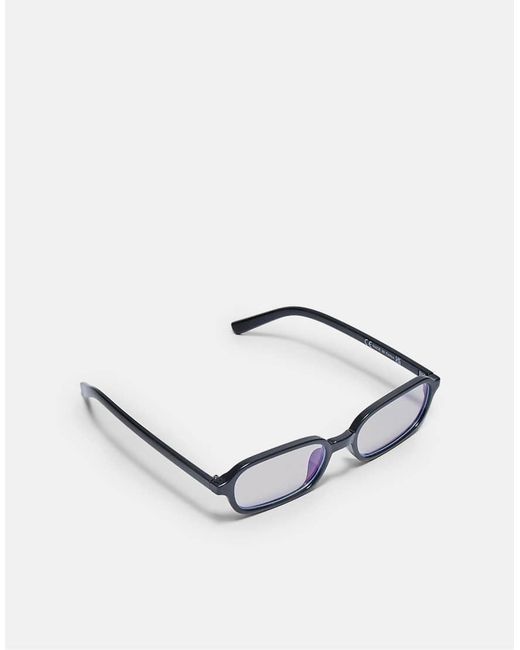 Stradivarius Metallic Rectangular Blue Light Glasses