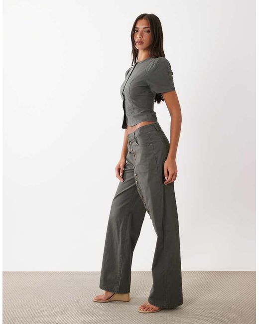 Lioness Gray Penny Asymmetric Button Detail Relaxed Leg Jeans
