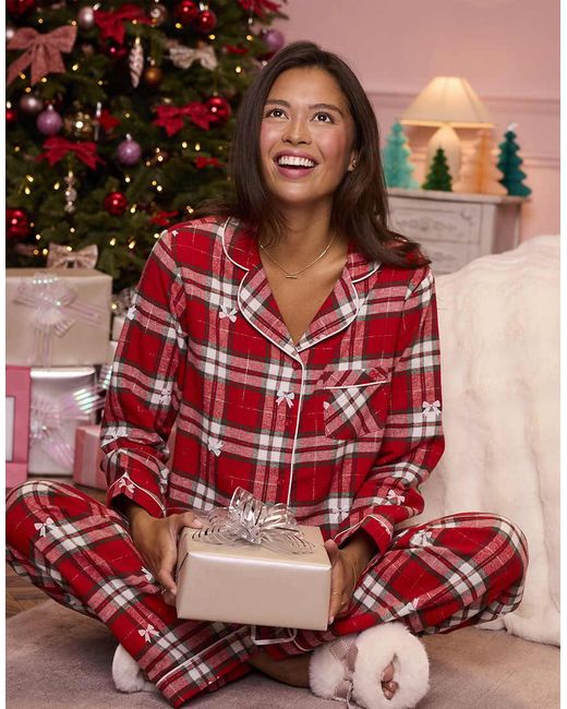 Boux Avenue Red Fleece Long Sleeve & Trouser Pj Set