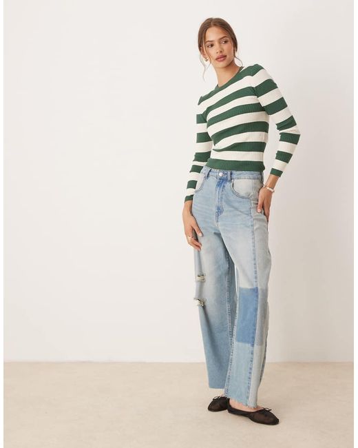 Jdy Green Round Neck Stripe Jumper