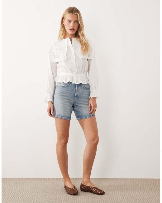 River Island White Broderie Detail Cropped Shirt