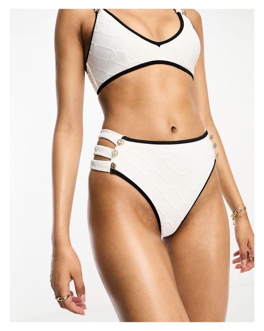 River Island Textured Cut Out High Waist Bikini Bottoms With Gold Button  Detail in Natural | Lyst Canada