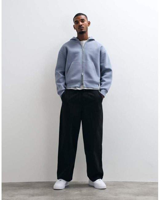 ASOS Blue Oversized Boxy Hoodie With Embroidered Print for men