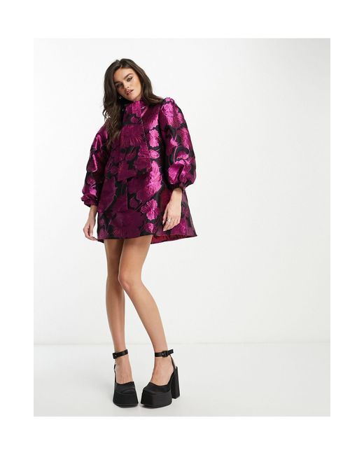 Sister Jane Red Balloon Sleeve Tie Mini Dress