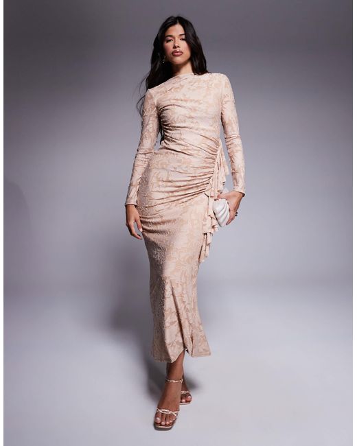 Robe froncée en velours à fleurs - taupe DASKA en coloris Yellow
