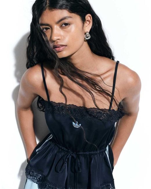 adidas Originals x ASOS Blue Cami Top With Lace Trim And Cinch Waist