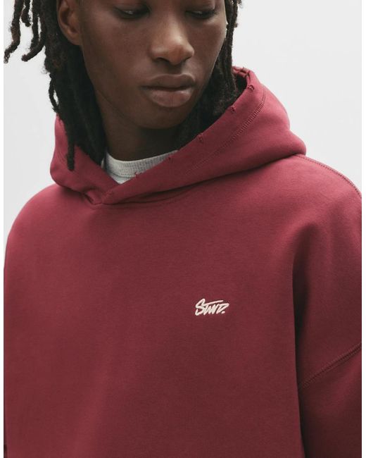 Felpa Con Cappuccio Bordeaux Con Logo "Stwd" Ricamato di Pull&Bear in Red da Uomo