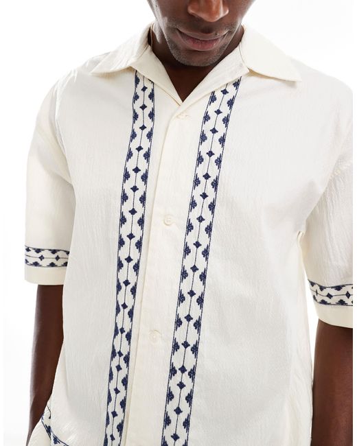 Chemise d'ensemble imprimée en lin - crème Jack & Jones pour homme en coloris White