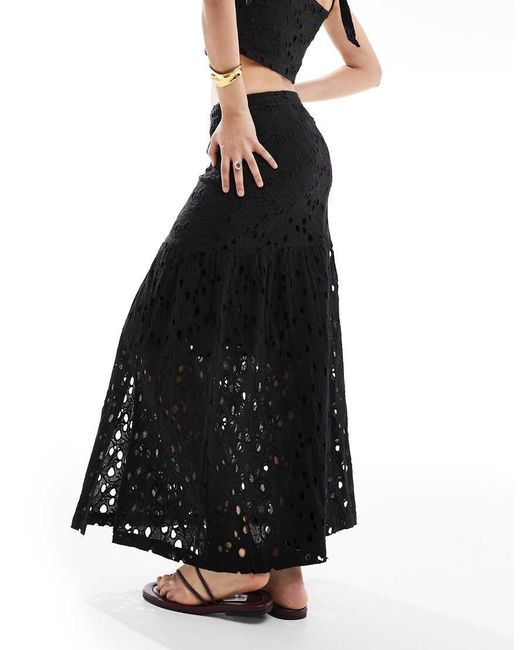 South Beach Black Broderie Midi Skirt