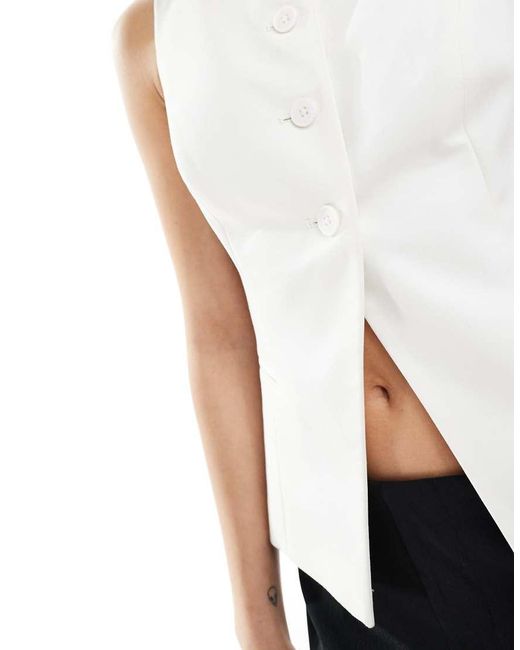 Stradivarius White Round Neck Waistcoat