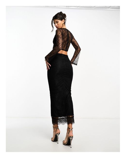 SIMMI Black Simmi Lace Maxi Skirt With Scalloped Hem Co-ord