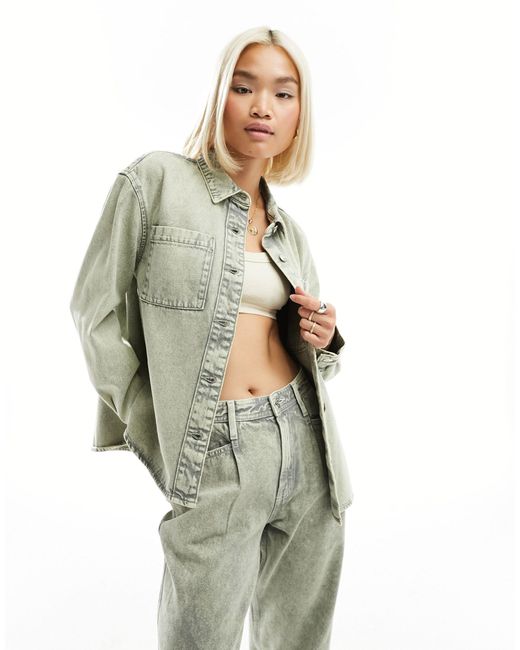 ONLY Green Boxy Denim Shirt Co-ord