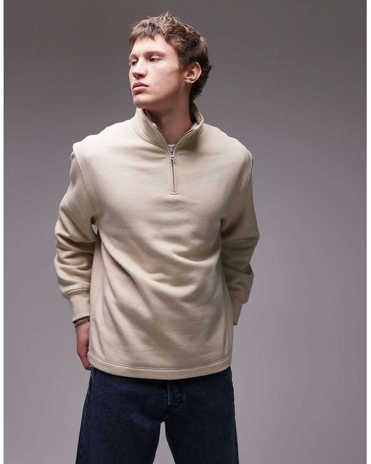 Topman Natural 1/4 Zip Sweatshirt for men