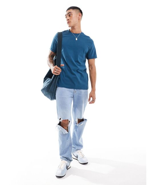T-shirt à manches retroussées ASOS pour homme en coloris Blue