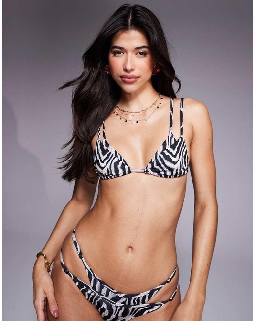 ASOS Gray ziggy Zebra Triangle Bikini Top With Twin Strap